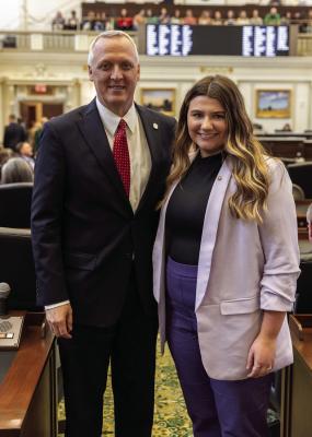 Pictured are Rep. Gerrid Kendrix and Altus High School senior Gracen Hawthorne on the floor of the Oklahoma House of Representatives. Courtesy photo